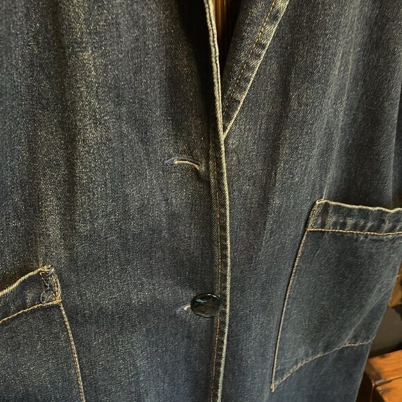 VINTAGE SBII Denim Trench Coat Flannel Lining Corduroy Trim - Picture 5 of 6